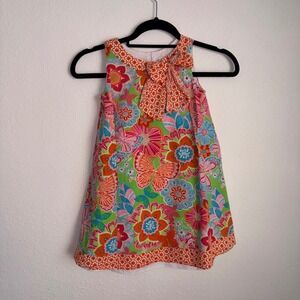 Counting Daisies Girls Dress age 6 Colorful Floral Print Bow Neck Sleeveless